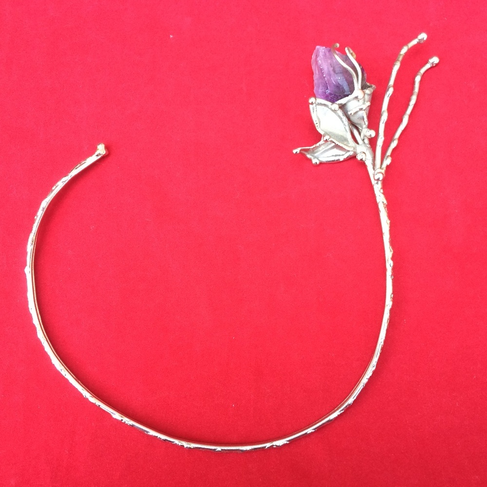 Amethyst Crystal Flower Soldered Collar Necklace